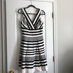Size 6 White House black market dress. NWT Black ivory stripes